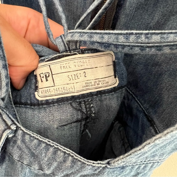 FREE PEOPLE- Wide-Leg Strappy Back Denim Overalls Boho Festival Night Out - Picture 8 of 11